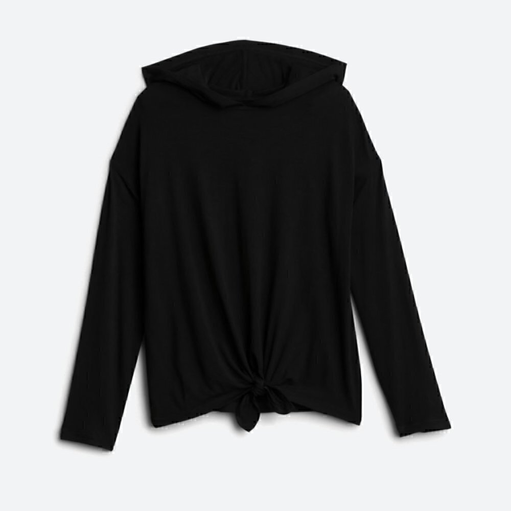 Rumi + Ryder Black Hooded Tie Front Shirt Girls Size L (12/14) EUC
